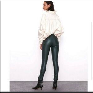 Zara Blogger Favorite Forest Green Faux Leather Ankle Zip Pants